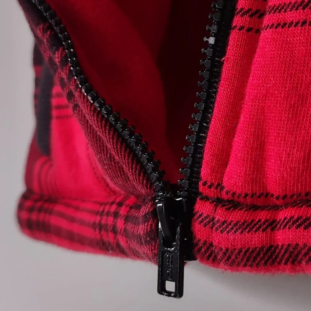 New Wonderkids 12M Red/Black Plaid Knit/Fleece Hooded Vest Jacket